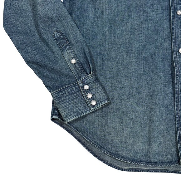 Ralph Lauren Double RRL Denim Shirt Mens XL Slim Fit Western Pearl Snap Cowboy - Picture 4 of 14